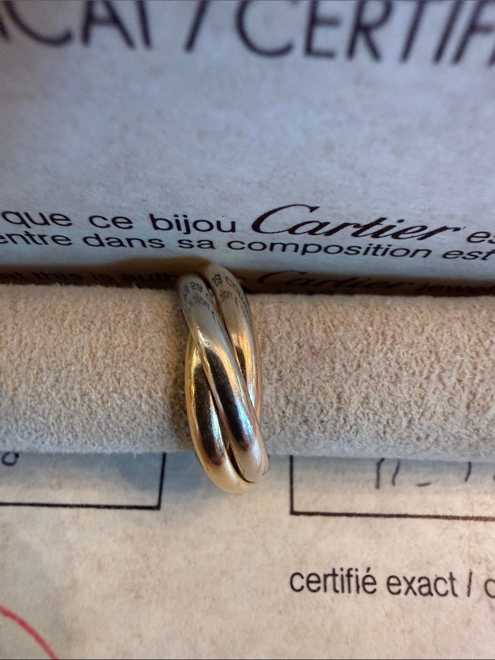 Vintage Cartier Trinity Ring 18K Tri-Gold with Certificate 1992 Size 5 1/2-6 - Picture 2 of 12
